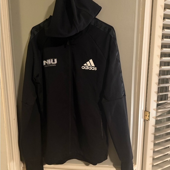 adidas NIU Football Black Performance Jacket with Hood and Zipper - Picture 1 of 8